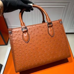 Tan Genuine Ostrich Leather Structured Top-Handle Tote