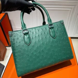 Emerald Green Genuine Ostrich Leather Structured Top-Handle Tote