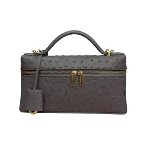 Dark Grey Genuine Ostrich Leather Vanity Bag