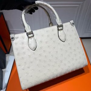Ivory Genuine Ostrich Leather Structured Top-Handle Tote