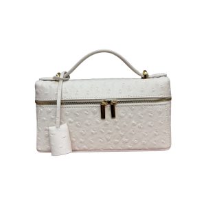 Pure White Genuine Ostrich Leather Vanity Bag