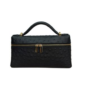 Black Genuine Ostrich Leather Vanity Bag