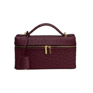 Burgundy Genuine Ostrich Leather Vanity Bag