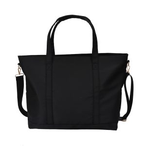 Black Lightweight Nylon Tote Bag with Detachable Strap