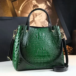 Emerald Green Genuine Crocodile-Embossed Leather Satchel