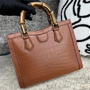 Tan Brown Genuine Crocodile Leather Tote with Bamboo Handles