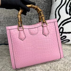 Blush Pink Genuine Crocodile Leather Tote with Bamboo Handles
