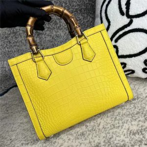 Bright Yellow Genuine Crocodile Leather Tote with Bamboo Handles