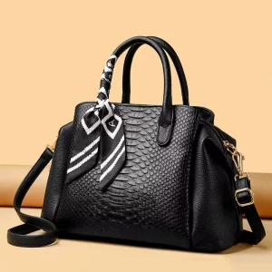 Black Premium Crocodile Pattern Tote Bag with Detachable Strap