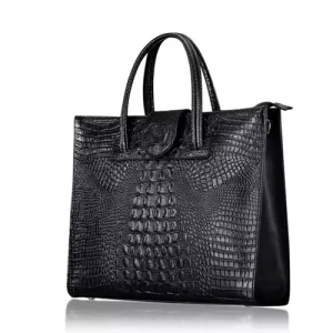Black Genuine Crocodile Skin Structured Tote Bag