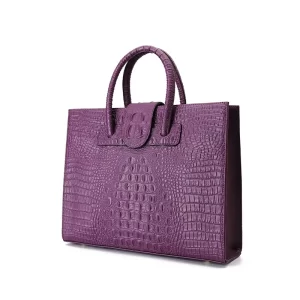 Purple Classic Crocodile Pattern Top Handle Tote Bag