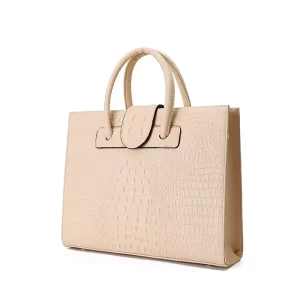 Beige Elegant Glossy Crocodile Texture Tote Bag