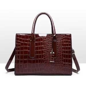 Elegant Glossy Crocodile Skin Tote Bag