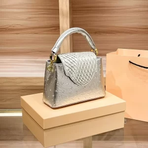 Silver Genuine Ostrich Skin Tote Bag