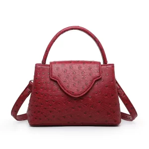 Wine Red Ostrich Embossed Leather Tote Bag
