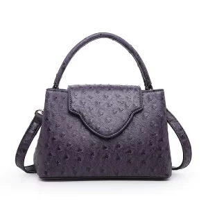 Purple Ostrich Embossed Leather Mini Tote Bag