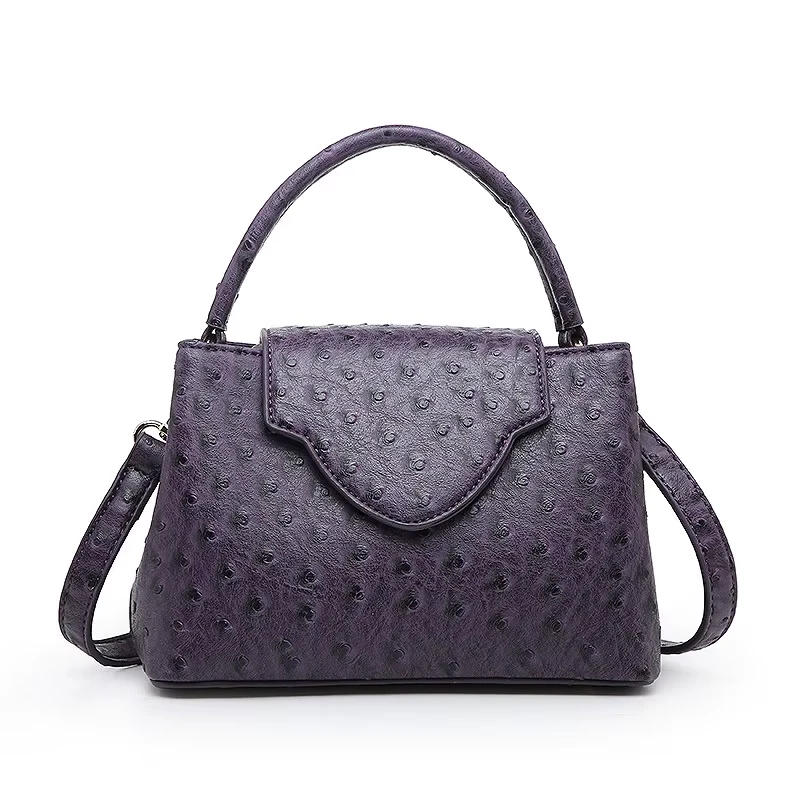 Purple Ostrich Embossed Leather Mini Tote Bag