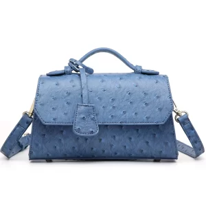 Light Blue Ostrich Embossed Leather Mini Tote Bag