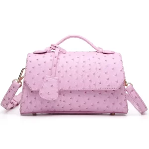 Light Pink Ostrich Embossed Leather Mini Tote Bag