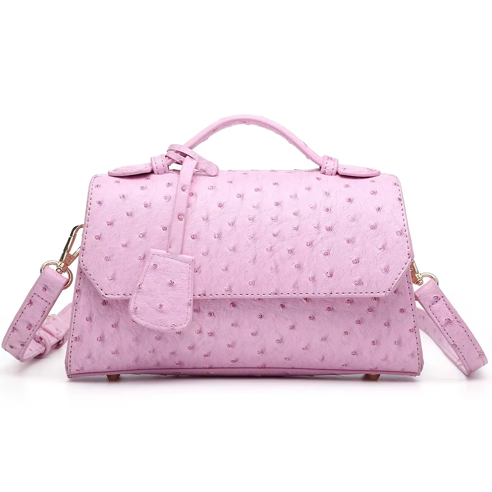 Light Pink Ostrich Embossed Leather Mini Tote Bag