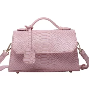 Light Pink Snake Pattern Leather Mini Tote Bag