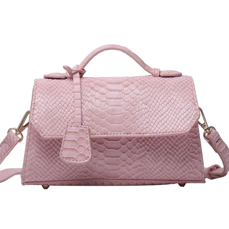 Light Pink Snake Pattern Leather Mini Tote Bag