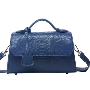Dark Blue Snake Pattern Leather Mini Tote Bag