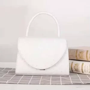 White Ostrich Embossed Leather Mini Tote Bag