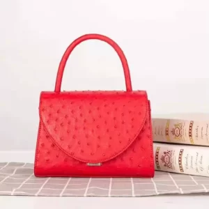 Bright Red Ostrich Embossed Leather Mini Tote Bag