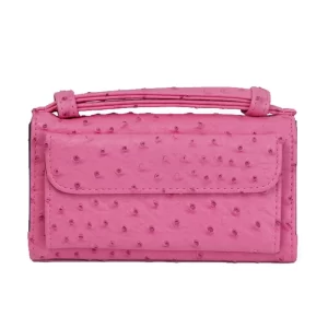 Bright Pink Ostrich Embossed Leather Tote Bag
