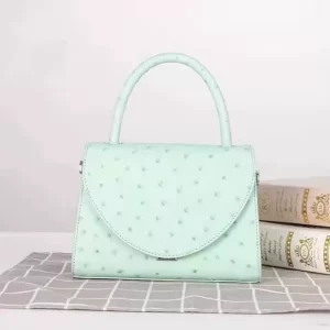 Mint Green Ostrich Embossed Leather Mini Tote Bag