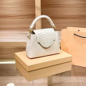 White Ostrich and Snake Pattern Hybrid Mini Tote Bag