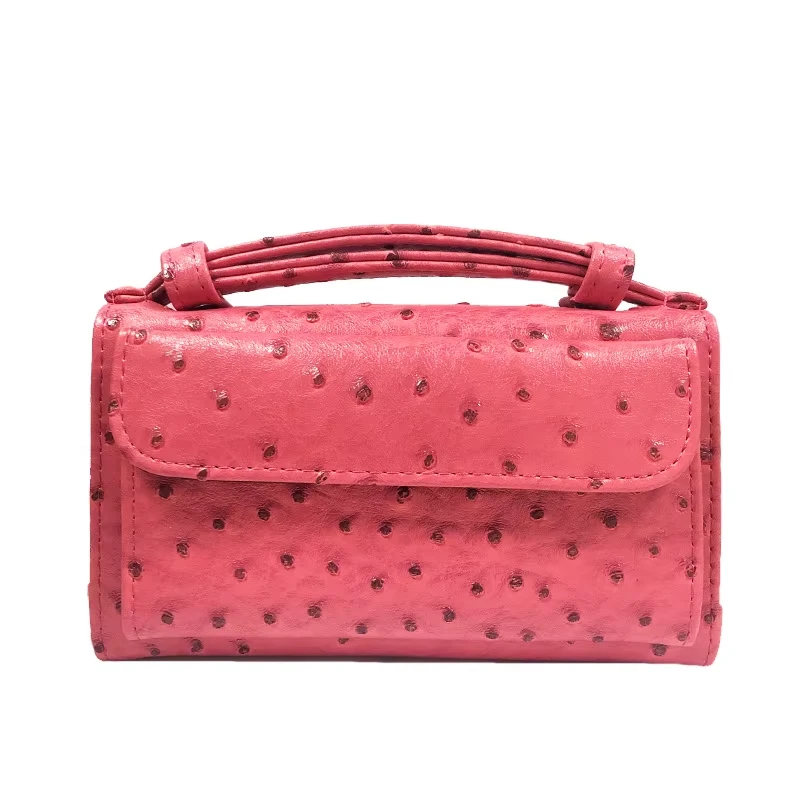 Coral Pink Ostrich Embossed Leather Tote Bag