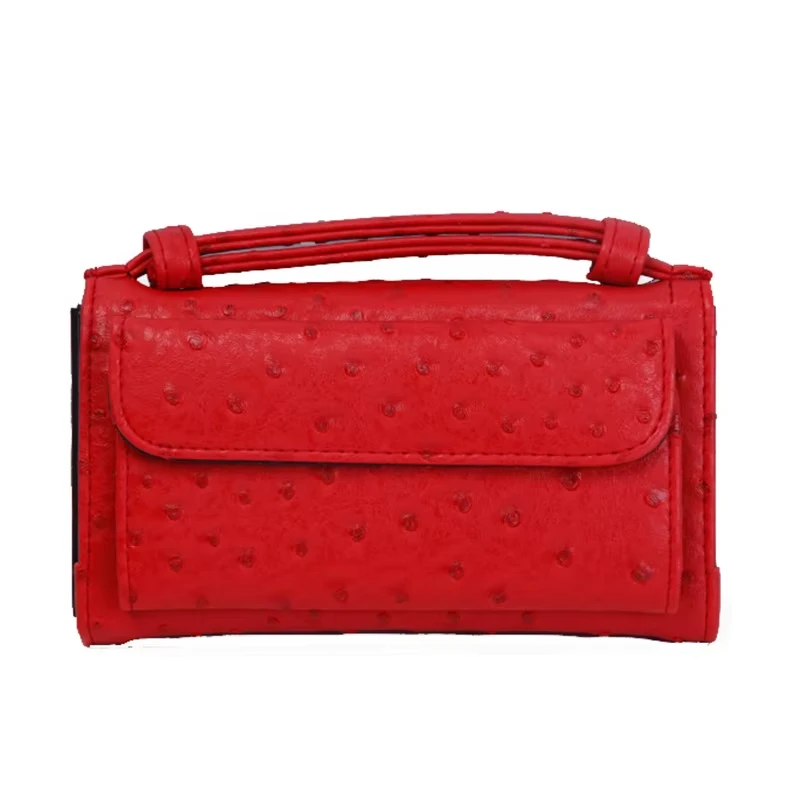 Vibrant Red Ostrich Embossed Leather Tote Bag