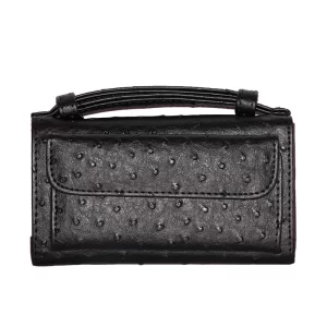 Black Ostrich Embossed Leather Tote Bag