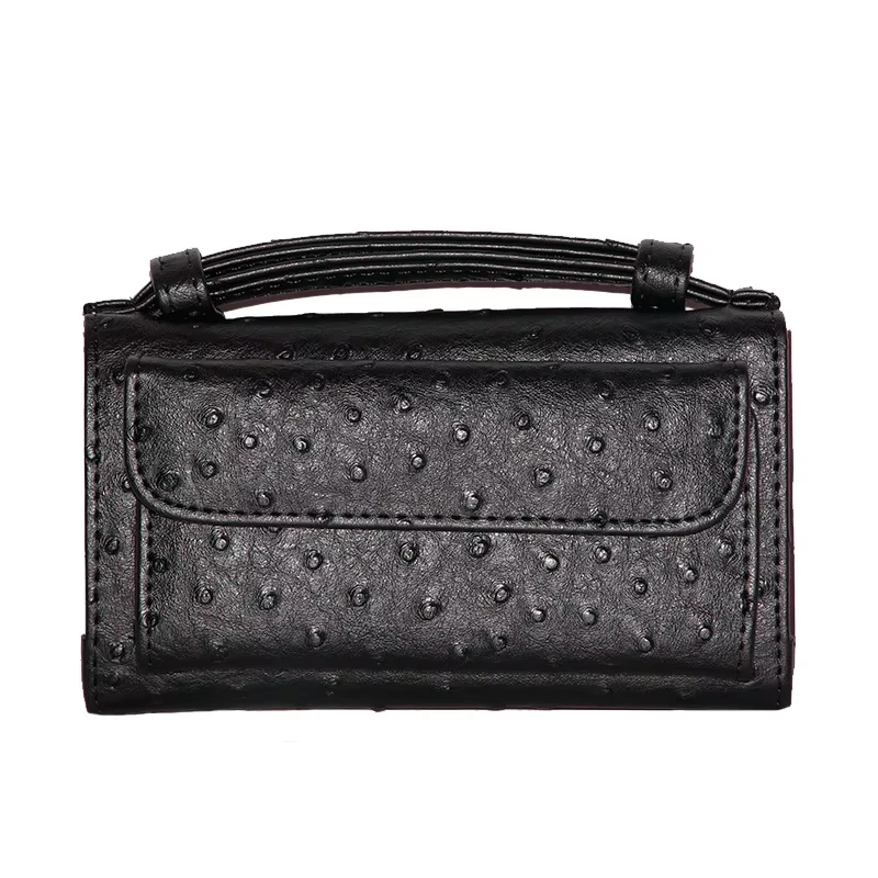 Black Ostrich Embossed Leather Tote Bag