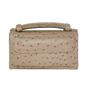Beige Ostrich Embossed Leather Tote Bag