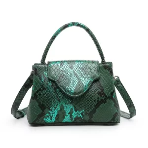 Emerald Green Snake Pattern Leather Tote Bag